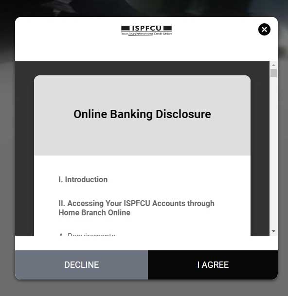 ISPFCU Online Banking Disclosures example